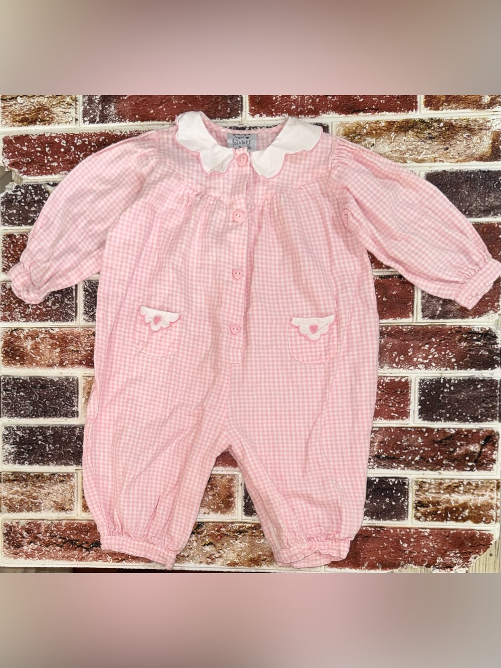 Vintage New Potatoes pink gingham bubble romper 24m baby girls